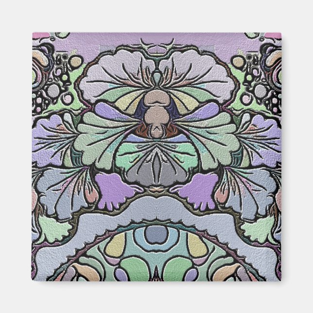 Floral abstract purple pansy mosaic pattern magnet (Front)