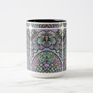 Floral abstract purple pansy mosaic pattern Two-Tone coffee mug