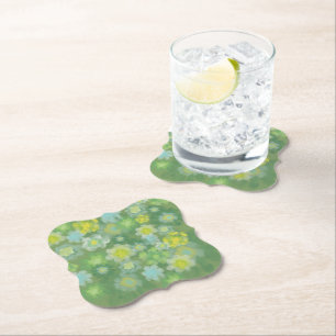 Floral Abstract Salty Watercolor Painting  Paper Coaster