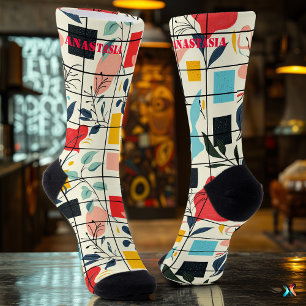 Floral Abstract Socks with Modern Geometric Patter