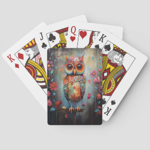 Floral Abstract Wise Owl Playing Cards