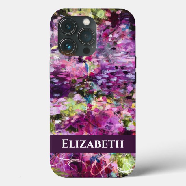 Floral Abstrait pourpre avec coque iphone de nom (Verso)
