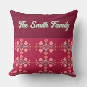 Floral Accented Burgundy Throw Pillow
