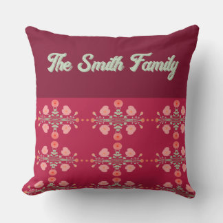 Floral Accented Burgundy Throw Pillow