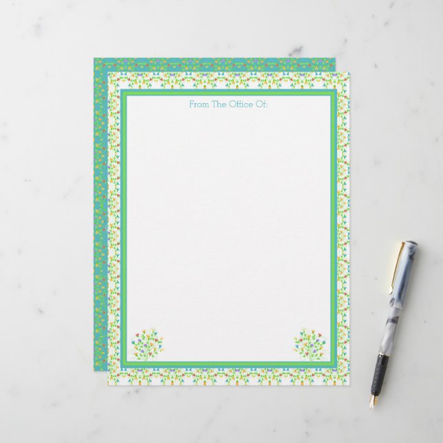 Floral Accented Designer Stationery Sheet Paper (Front/Back In Situ)