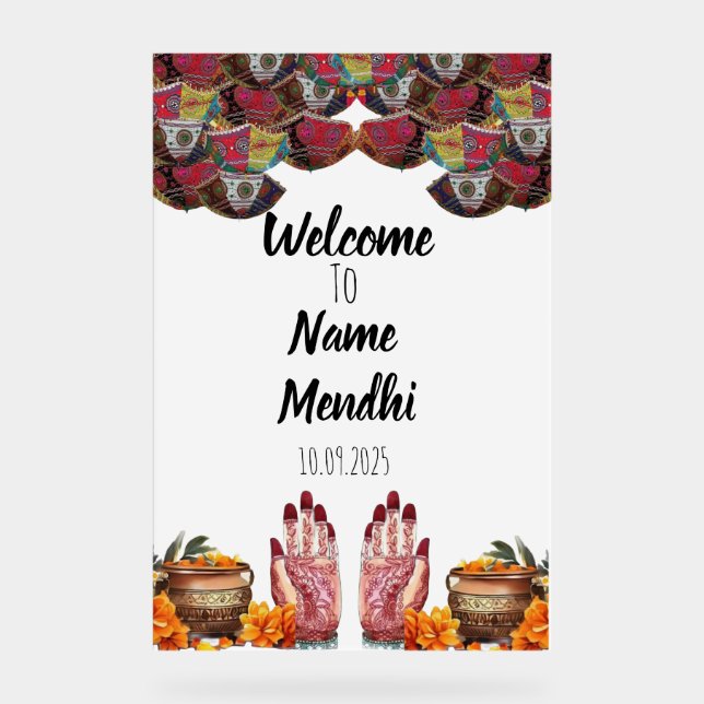 Floral acrylic Mendhi sign  (Front)