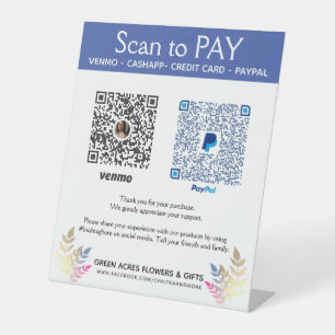 Floral Add Two QR Codes Venmo Pay Here Pedestal Sign