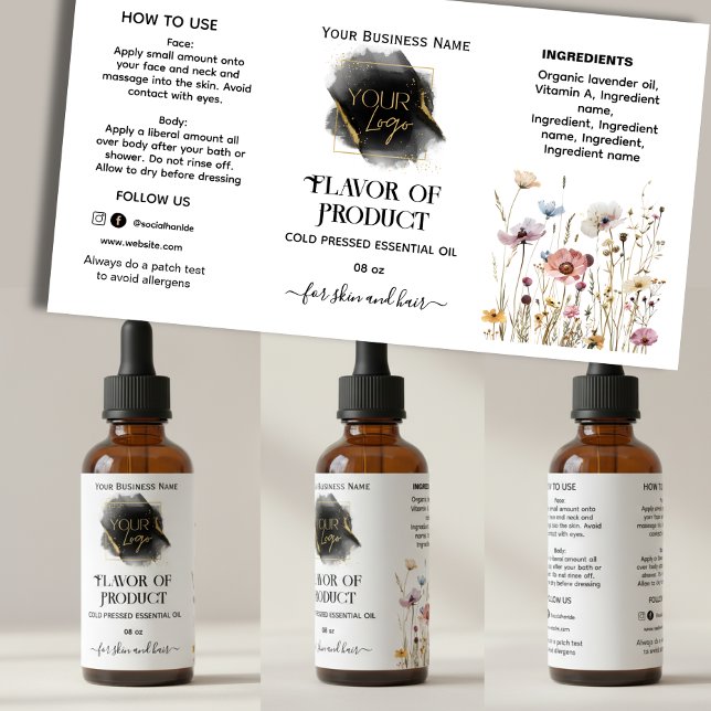 Floral Add your logo Essential Oil Bottle Label (Creator Uploaded)