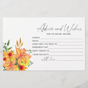 Floral advice and wishes bridal shower stationery