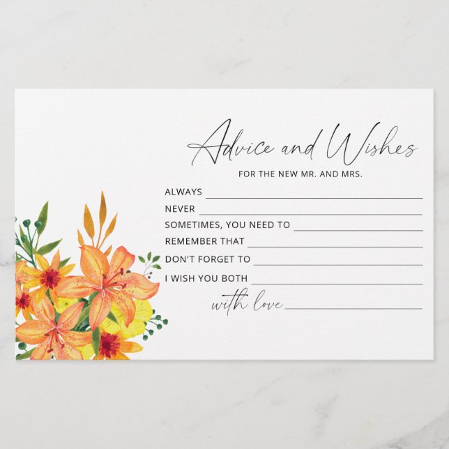 Floral advice and wishes bridal shower stationery (Front)