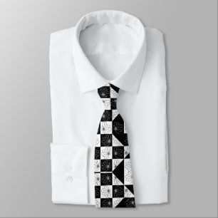 Floral Aesthetic Black & White Chequered Pattern Tie