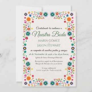 Floral Aesthetic Folk Art Colourful Spanish Weddin Invitation