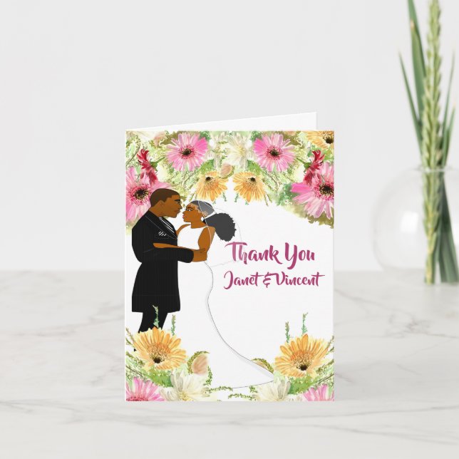 Floral African American Wedding Thank You  (Front)