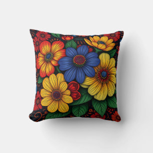 Floral African Tribal Patterns Throw Pillow