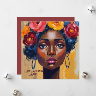 Floral Afro Woman Portrait  Holiday Card