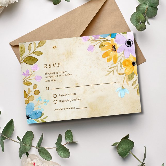 Floral Aged Paper Rustic Outdoor Wedding RSVP Card (Floral Aged Paper Rustic Outdoor Wedding RSVP Card)