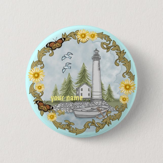 Floral Alabama Lighthouse pin button (Front)