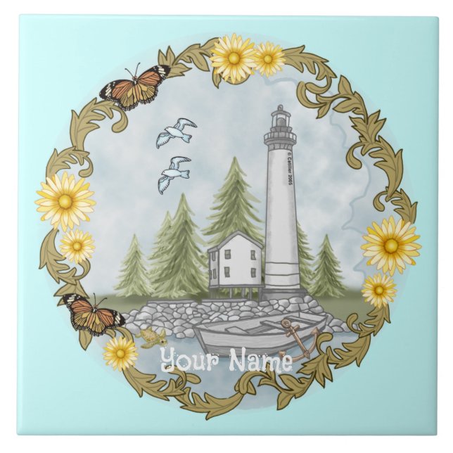 Floral Alabama Lighthouse tile (Front)