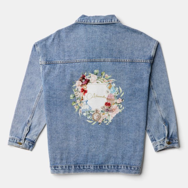 Floral Alice In Wonderland Personal Denim Jacket (Back)