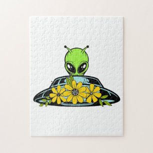 Floral Alien Spaceship Jigsaw Puzzle