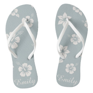 Floral Aloha Hawaii blue Flip Flops easy customize