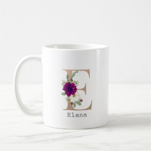 Floral Alphabet custom name letter “ E“ Coffee Mug