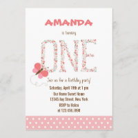 Floral Alphabet Girl First Birthday Invitation