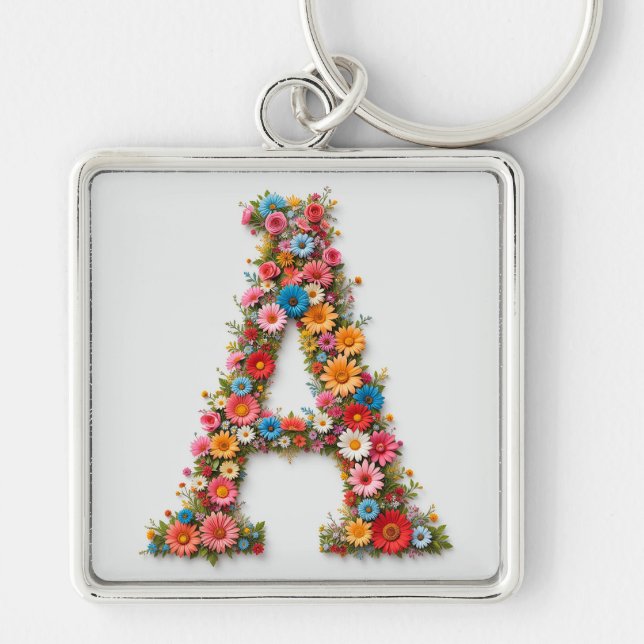 Floral Alphabet Letter A Designed with Colourful B Keychain (Front)