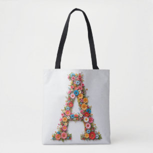 Floral Alphabet Letter A Designed with Colourful B Tote Bag
