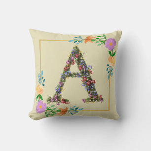 Floral Alphabet Letter A Throw Pillow