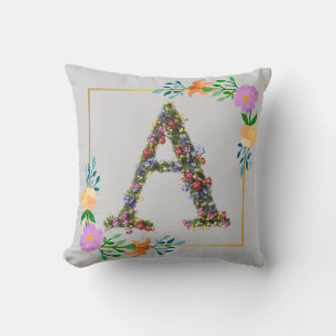 Floral Alphabet Letter A Throw Pillow