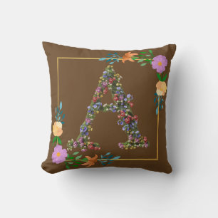 Floral Alphabet Letter A Throw Pillow