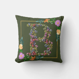 Floral Alphabet Letter B Throw Pillow