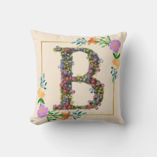 Floral Alphabet Letter B Throw Pillow