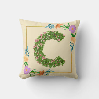 Floral Alphabet Letter C Throw Pillow
