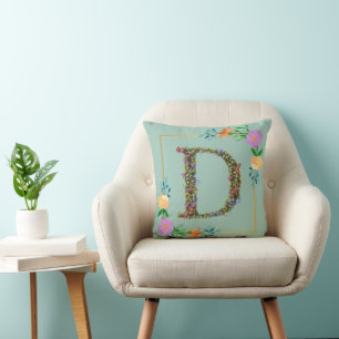 Floral Alphabet Letter D Throw Pillow