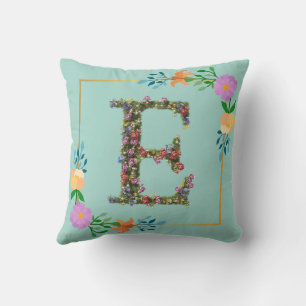 Floral Alphabet Letter E Throw Pillow