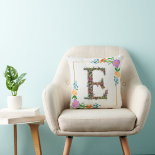 Floral Alphabet Letter E Throw Pillow