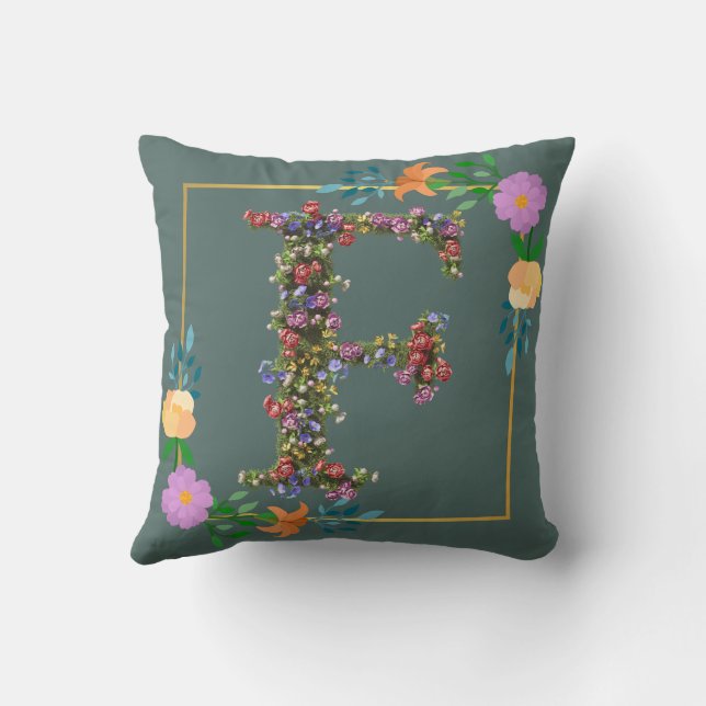 Floral Alphabet Letter F Throw Pillow (Back)