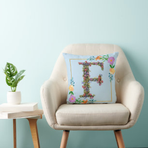 Floral Alphabet Letter F Throw Pillow
