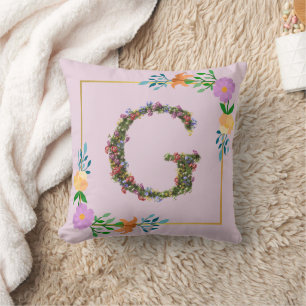 Floral Alphabet Letter G Throw Pillow