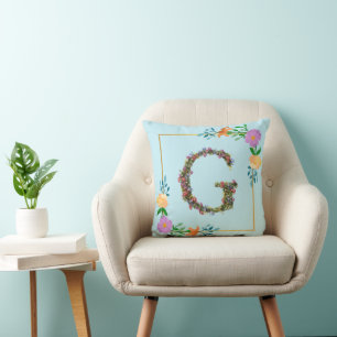 Floral Alphabet Letter G Throw Pillow