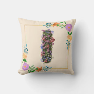 Floral Alphabet Letter I Throw Pillow