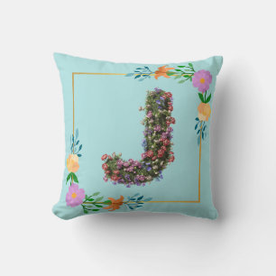 Floral Alphabet Letter J Throw Pillow