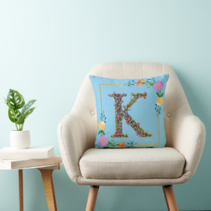 Floral Alphabet Letter K Throw Pillow