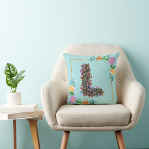 Floral Alphabet Letter L Throw Pillow