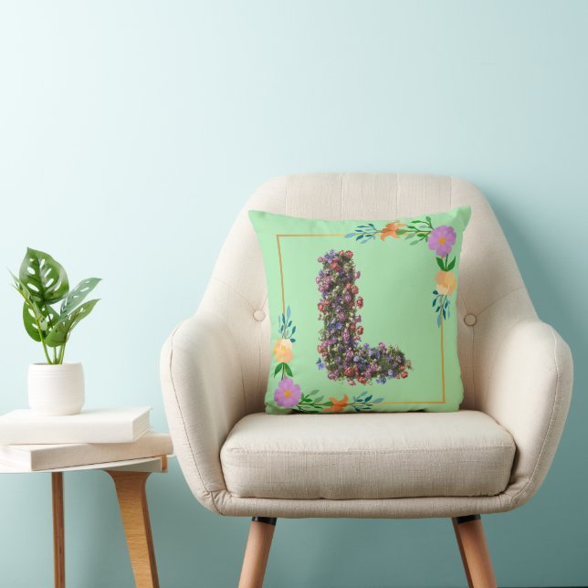Floral Alphabet Letter L Throw Pillow (Chair)