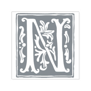 Floral Alphabet Letter N Vintage Typography Self-inking Stamp
