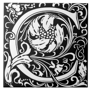Floral Alphabet Monogram Letter C  Tile