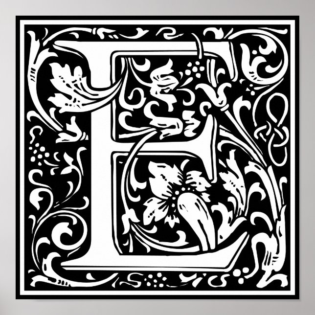 Floral Alphabet Monogram Letter E  Poster (Front)